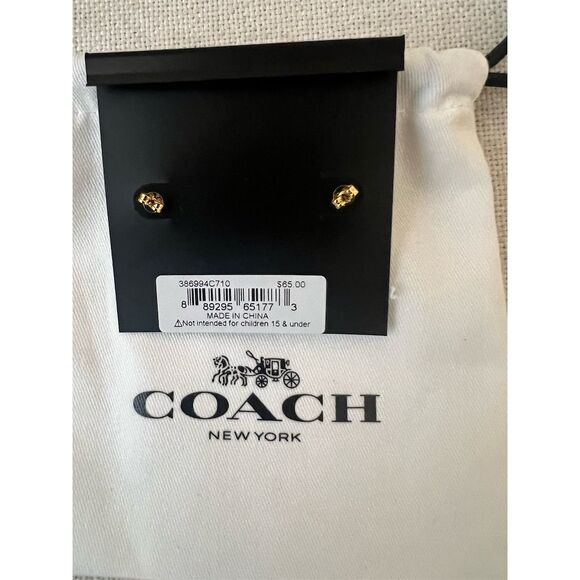 Coach Gold Tone Circle Stone Stud Earrings with Tags - Picture 3 of 3